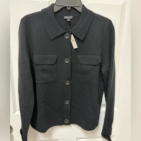 Talbots Black Textured Button-Up Sweater Jacket - Picture 1 of 6